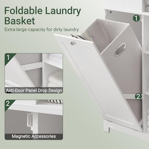 Tilt-Out Laundry Hamper Storage Cabinet, Multi Size, White