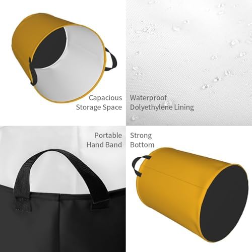 19.6" Large Laundry Hamper Bag, Mustard Yellow Collapsible Laundry Basket Dirty Clothes Organizer Washing Bin for Family Essentials Storage