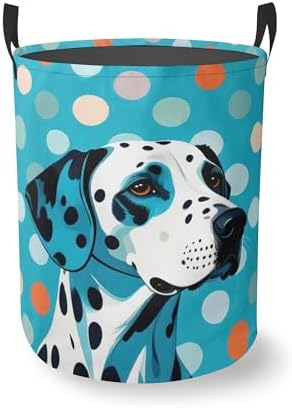 Dalmatian Dog Laundry Basket With Handles Tote Bag Oxford Cloth Funny Laundry Hamper Clothes Storage Bucket Toy Organizer 16" X 20.8"For Bathroom/Laundry/Bedroom