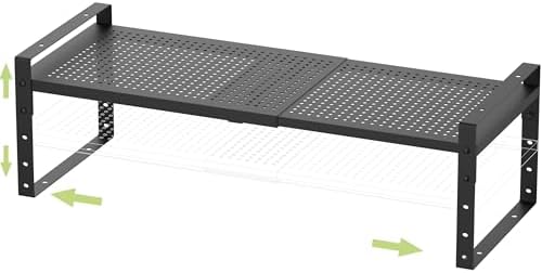 Jojocross Expandable Stackable Aadjustable Shoe Rack Pantry Shelf for Kitchen Cabinets Counter Shelves Countertop Cupboard Storage Solution,Sturdy Heavy-Duty Metal Construction(1Pack/Black/Medium)