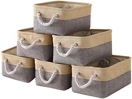 TheWarmHome Storage Baskets for Organizing - 11.8x7.8x5.2 inch Small 6 Pack Storage Bins for Shelve, Farbic Storage cubes Organizer for Baby Toys Nursery (Gold & Grey)