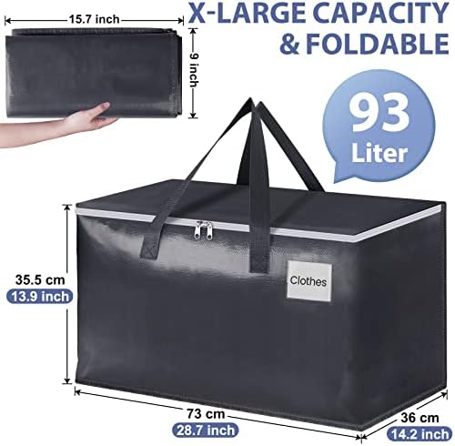 StorageRight Heavy Duty Moving Boxes-Moving Bags with Zipper, Reinforced Handles and Tag Pocket-Collapsible Moving Supplies-Totes for Storage Great for moving, Storage and Travel 93L(Gray-4 Pack)