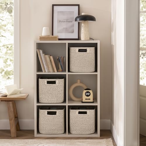 UBBCARE Set of 4 Storage Basket-13 X 13 X 13 in, Cotton Rope Baskets for Shelves, Toys, Book, Cube Storage Bins with Handles, Woven Storage Basket for Organizing, Mix-Brown
