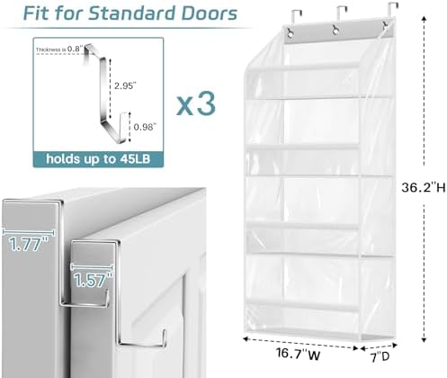 AOODA Clear Over the Door Hat Racks for Baseball Caps, Hold 48 Caps Hat Storage Organizer for Closet Wall, Deep Pockets Hanging Snapback Holder Shelves with 3 Hooks, White