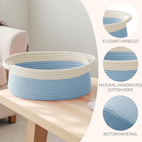 JMvicyroam Small Woven Basket, Empty Gift Basket, White&Blue/2 Pack