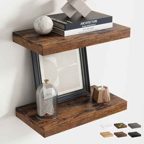 16 Inch Floating Shelves for Wall 2 Pack, 8"D Wood Grain Bathroom Shelves