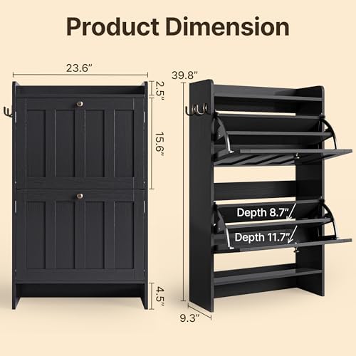 Gizoon Shoe Cabinet with Open Storage, Black