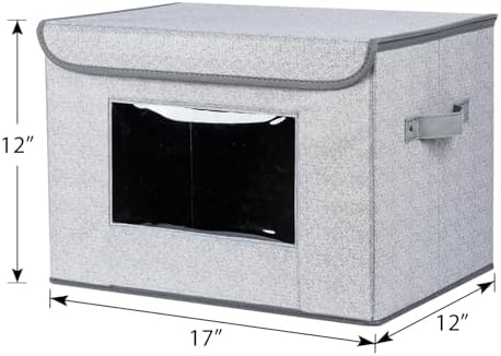 Univivi Larger Fabric Collapsible Storage Bins, Foldable Storage Boxes with Lids, Storage Cube Organizer Basket for Home, Closet, Bedroom(Gray, 17“ x 12” x 12")