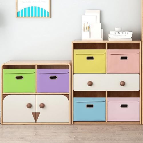 STOREONE Fabric Storage Cube Bins Foldable Organizer Container Collapsible Basket with Lids and Metal Handles, for Home, Bedroom, Closet 3 Pcs (multicolour-blue)