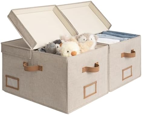 StorageWorks Large Decorative Storage Boxes with Lids, Light Brown