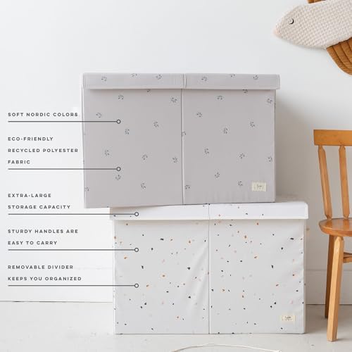3 Sprouts Recycled Fabric Toy Chest, Extra Large, With Lid, Blueberry Taupe
