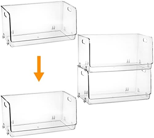 Nicunom 2 Pack Stackable Plastic Storage Bins Open Front, Clear Pantry Organizer Bin Household Food Storage Bin for Kitchen Countertops Cabinet Shelf