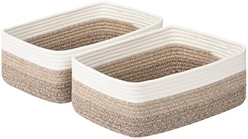 Shallow Storage Baskets for Shelves, 15x11x5.1 Inch Woven Baskets for organizing, 2 Pack Storage Bins for Nursery, Bathroom, Closet, Decorative, Gradient Brown