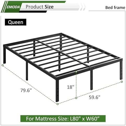 EMODA Queen Bed Frame 18 Inch Heavy Duty Tall with Large Storage Space