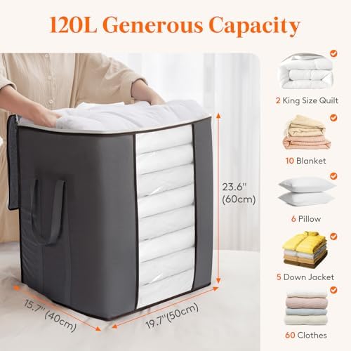 Lifewit 4 Pack 120L Extra Large Clothes Storage, Blanket Storage Bags