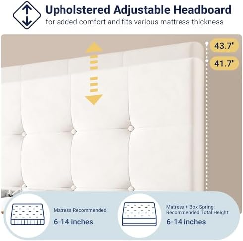 Allewie Full Size Storage Bed Frame with 4 Underbed Drawers, Soft White