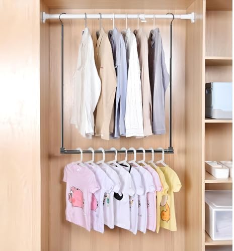 Adjustable Hanging Closet Rod, Extender Hanging Rod, Closet Hanging Organizer, Heavy Duty Closet Bar, Hanging Rod (Black, 2 Pack)