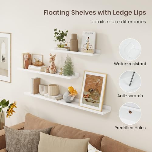 Axeman Picture Ledge Shelf, 36 Inch White Floating Shelves Set of 3