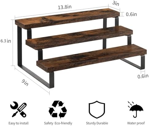 YINMIT Wooden Display Riser Stand, Tiered Perfume and Cologne Organizer Stand, 3 Tier Spice Rack Organizer, Rustic Display Shelf for Candles (3 Tier, 2 Pack)