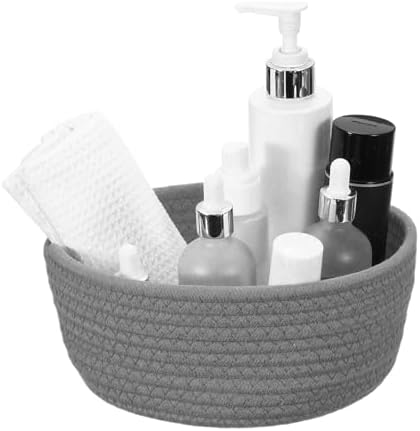 uxcell Small Cotton Rope Woven Storage Basket, 7.9x3.2" Tiny Round Organization Storage Bins Cute Nursery Containers Bin for Shelves Closet Home Office Organizing, Dark Gray