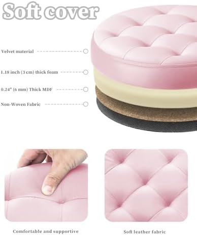 Bsketa Round Storage Ottoman, 14" Folding Velvet Foot Stool,Pink 2 Pack | Foot Stool with Thicker Foam Padded Seat Small Velvet,Livingroom, Dorm, Bedroom, Easy to install,14 x 14 x 13in