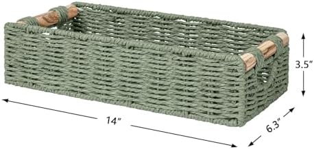 CubesLand Back of Toilet Storage Basket for Organizing W/Cut Out Handle | Handwoven Toilet Tank Top Paper Baskets, Wicker Decorative Basket for Countertop, Home Decor, Living Room, Nursery, Green