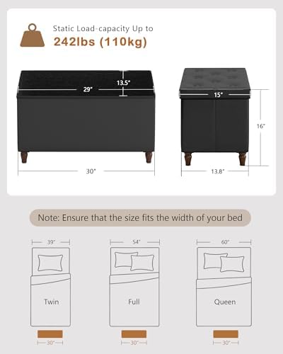 GLAXYFUR 30 Inches Ottoman with Storage, Folding Bench with Legs, Black