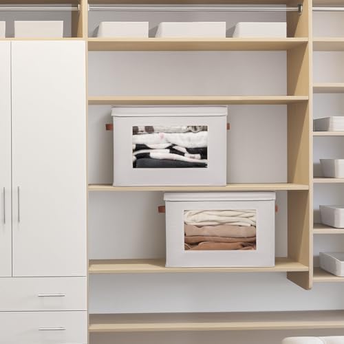 Univivi Fabric Storage Bins with Lids for Clothes 3 Pack, Beige