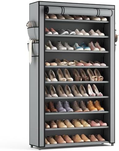 LANTEFUL Shoe Rack with Covers 10 Tier Tall Shoe Rack Organizer Large Capacity Shoe Shelf Storage 40 Pairs Space Saving Free Standing Shoe Storage Organizer for Closet, Entryway, Dorm, Grey