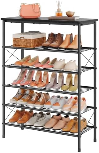 Tajsoon 6 Tier Shoe Rack for 20-24 Pairs of Shoes, Black