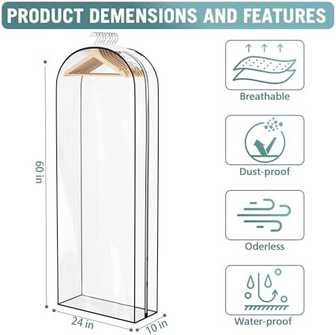 Liuoud Clear Garment Bags for Hanging Clothes 10” Gusseted, 4 Pack, 60”