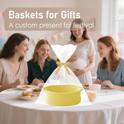 JMvicyroam Small Woven Basket, Empty Gift Basket, Yellow/1 Pack