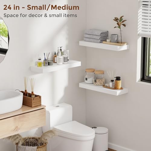 Heimlove 48 Inch Floating Shelves for Wall 8 Inch Deep White Shelves Set of 2,Wall Mounted Rustic Wood Long Floating Shelf，Large Display & Storage Shelf with Invisible Brackets
