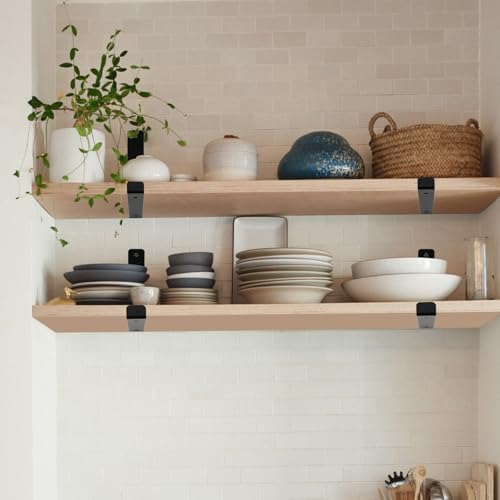 10 Pack - 7.25" L x 4" H x 1.5" W J Lip Shelf Brackets Rustic Farmhouse Iron Wall Floating Shelf Bracket Metal Shelf Bracket Industrial Shelf Supports with Screws Black