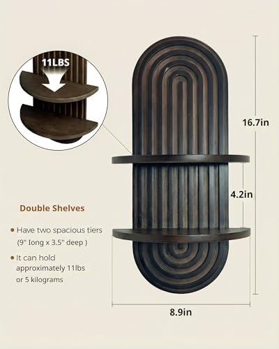 Bamworld Boho Wall Decor Plant Wall Shelf Wood Plant Holder Walnut 2PCS | Mid Century Modern Decor Hanging Plant Shelf Wooden Floating Shelves for Home Bedroom Living Room Holding Planter Decoration