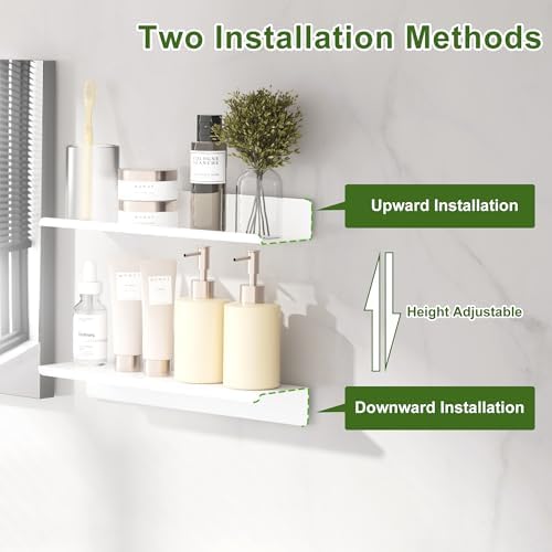 SAYAYO White Floating Shelves for Wall Storage, 16 Inch Adhesive Shelf