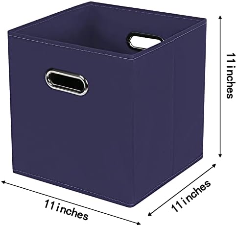 Fabric Cloth Storage Bins,Fabric Cube Bins Organizer with Dual Handles Foldable Cube Storage Baskets for Home Bedroom Storage,Set of 6,(Navy Blue)