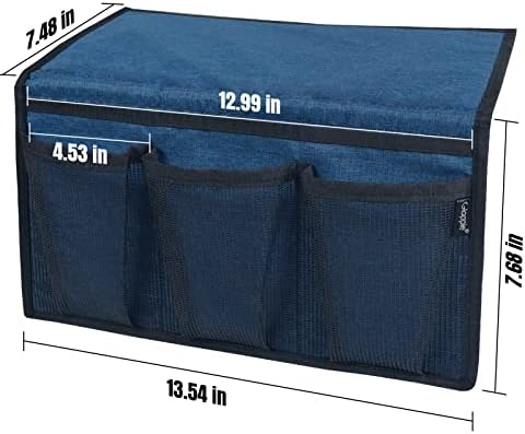 Gloppie Bedside Caddy with Pockets - Remote Holder & Storage Organizer - Blue