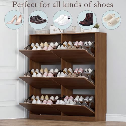 BORNOON Shoe Cabinet with 6 Flip Drawers, Slim Narrow Shoe Storage Cabinet, Freestanding Shoe Organizer for Entryway, Hallway, Foyer