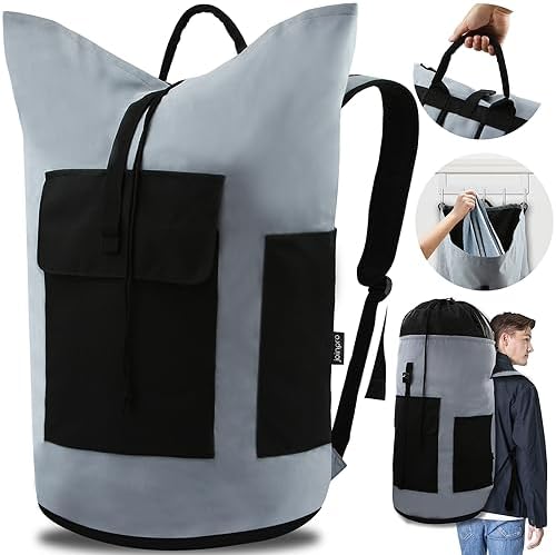 JOINPRO Laundry Bag Backpack, 125L Extra Large Laundry Backpack with Shoulder Straps, Adjustable Extendable Laundry Hamper Bag with 3 Pockets for College, Travel, Camping (Grey)