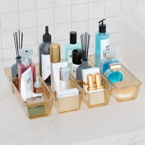 9 Pack Clear Drawer Organizer Set, Drawer Storage Trays, Storage Bins