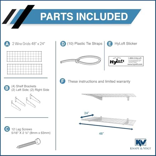 Hyloft 00630 2-Pack Heavy Duty Steel Wall Garage Shelving, 48-Inch X 24-Inch Wall Mounted Shelves for Garage Storage, Low-Profile Brackets, Max Shelf Load 150 Pounds, White Powder Coated Finish