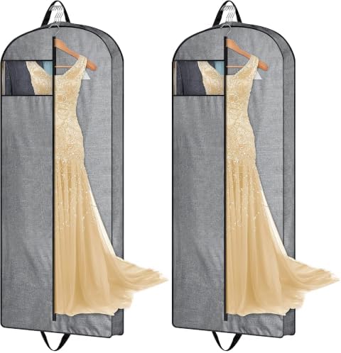 MISSLO 60" Heavy Duty Long Garment Bags for Travel Monogrammed Dress Bag Waterproof Oxford Fabric Wedding Dress Cover for Gowns, Winter Coats, Suits (Pack of 2)