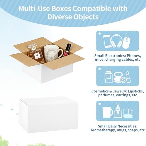 Famagic 10 Pack 6x6x6 Inch Small Shipping Boxes White Corrugated Cardboard Boxes Mailer for Small Business, Mailing Boxes for Packaging Bulk
