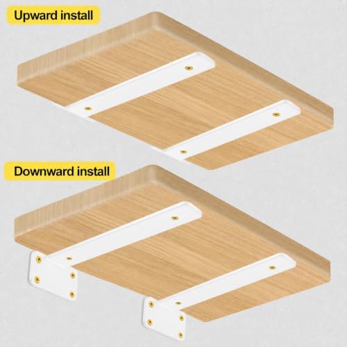 8 Pack - 6 inch White Hidden L Shelf Bracket (1/5 Inch Thicked) Iron Floating Shelf Brackets Rustic Industrial Metal Brackets for Shelf Support