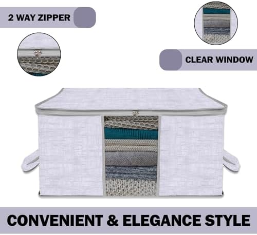 Kuber Industries Pack of 6 Non Woven Underbed Storage Organizer | Storage Bags For Clothes, Blanket | Clothes Storage Bag For with Handle & Visible Window | Jute Printed - Grey