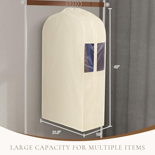 Univivi 40 Inch Cloth Garment Bags for Hanging Clothes 2 Pack, Beige