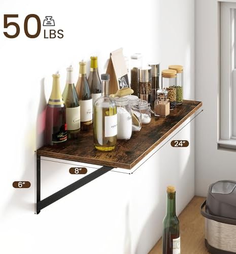 Fun Memories Deep Floating Shelves for Wall, 24W x 8D Wall Mounted Shelves Set of 2, Wide Display Ledge Shelf with Sturdy Metal Brackets for Living Room, Bathroom, Bedroom and Kitchen, Rustic Brown