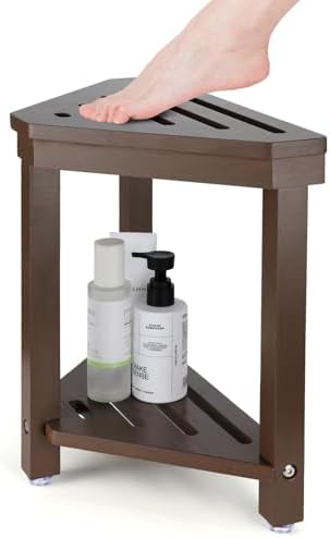 Boulphia Shower Foot Rest 14in, Acacia Wood Shower Stool for Shaving Legs (Walnut)