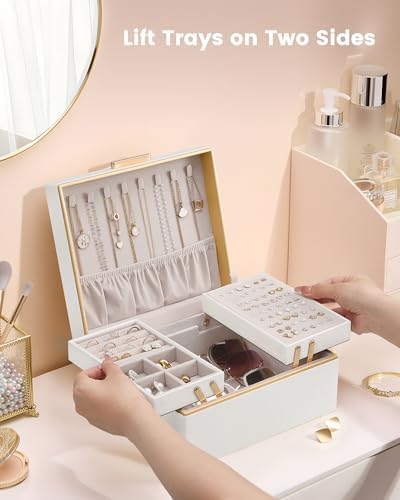 Lolalet Jewelry Box for Women Girls, 2 Layer Jewelry Organizer -Champagne